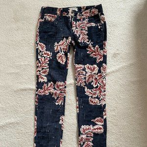 Free People Floral Straight Leg Pants - Blue and Red